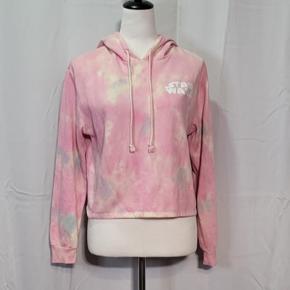 Star Wars Women's Pink Semi-Crop Tie-Dye Pullover Hoodie Size Small/Medium EUC - Picture 6 of 15